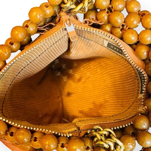 Vintage Styled by Simon Shoulder Bag Beaded Clutch Italy Gold Chain Strap Ball - Picture 8 of 12